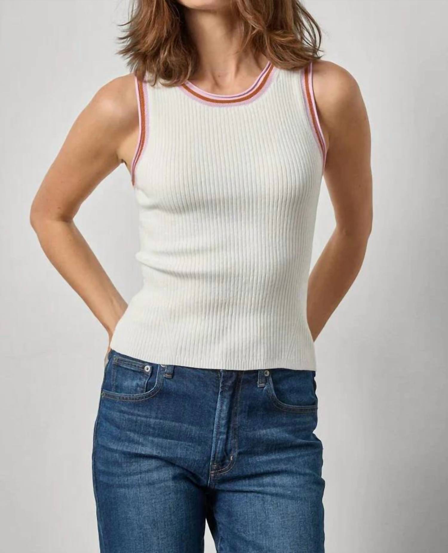 Lilla P Contrast Trim Tank in white - women's tank top