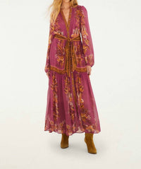 Farm Rio - Delicate Chintz Puff Sleeve Belted Maxi Dress