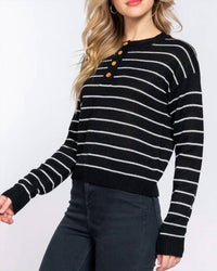 42Pops - Meredith Fitted Long Sleeve Striped Sweater