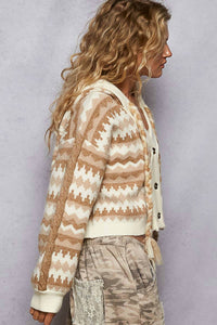 Pol - Array Of Chevron Pattern Hooded Sweater Cardigan
