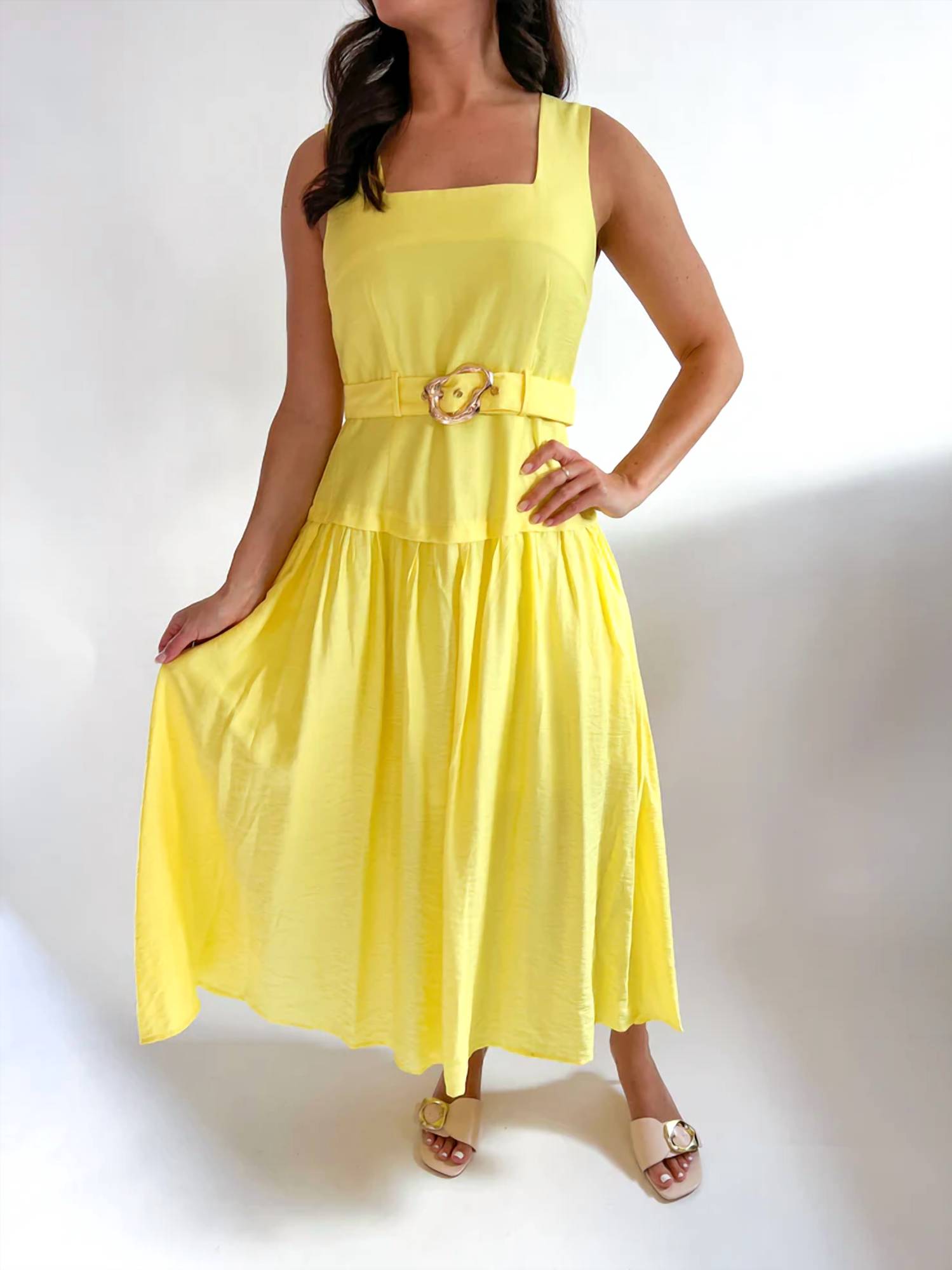 Entro - Belted Drop Waist Midi Tank Dress