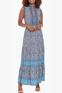 London Times - High Neck Multi Print Maxi Dress