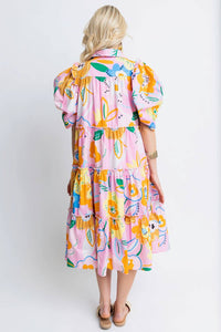 Karlie - Artist Floral Puff Sleeve Tiered Midi Dress