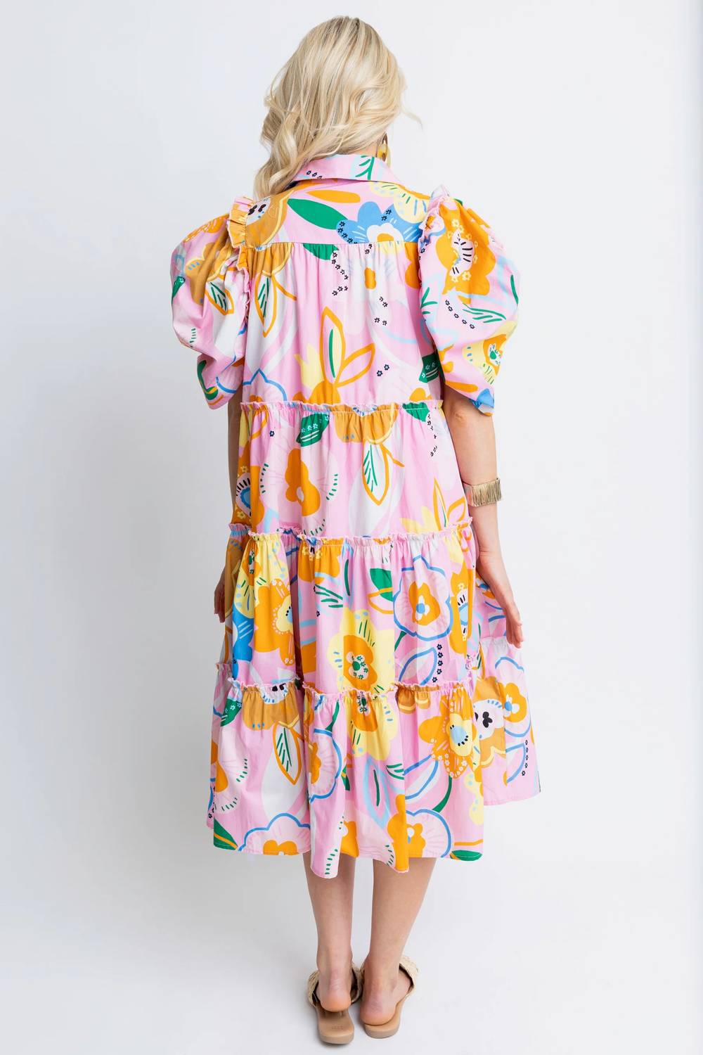 Karlie - Artist Floral Puff Sleeve Tiered Midi Dress