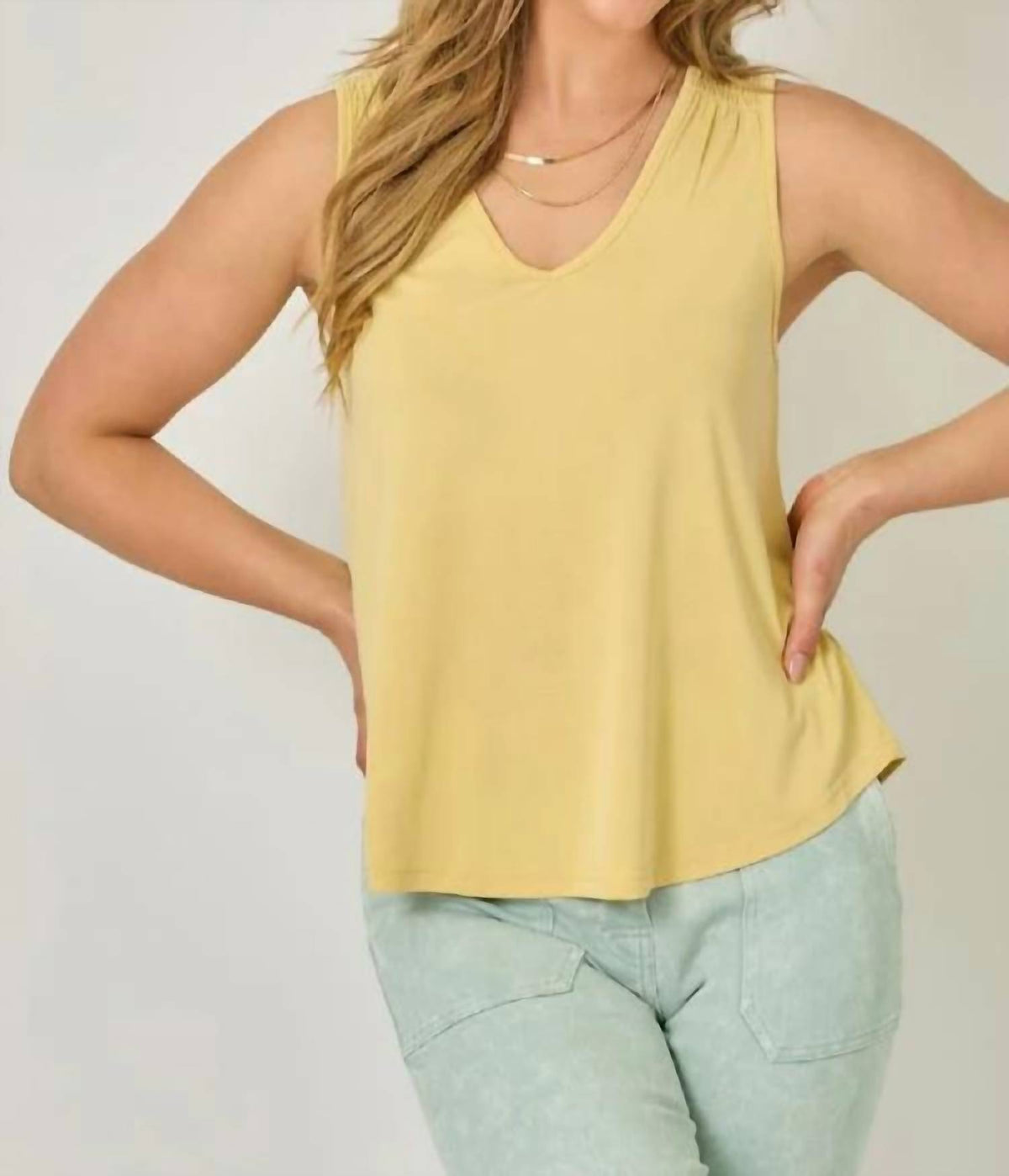 Mystree - Smocked Shoulder Tank Top