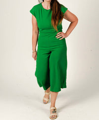 GLAM Reverie Crew Neck Jumpsuit in green - women's pants - detail view