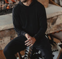 The Normal Brand Puremeso Essential Long Sleeve Hoodie in black - men's shirt - alternate view