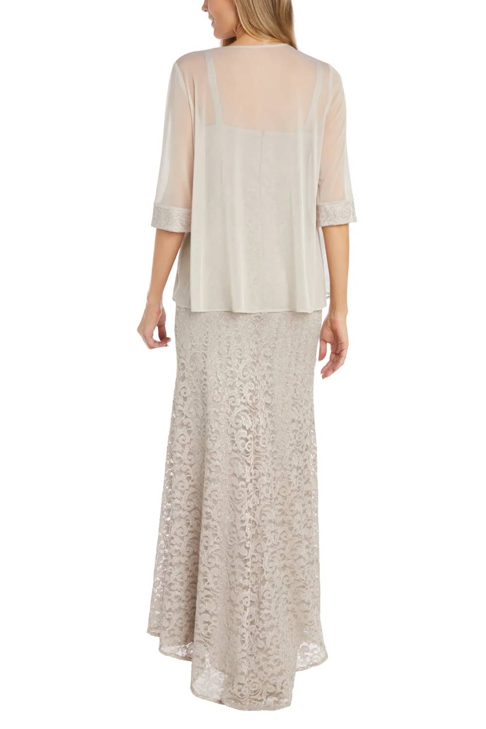 R&M Richards - Women's Sheer Jacket Beaded Lace Evening Dress