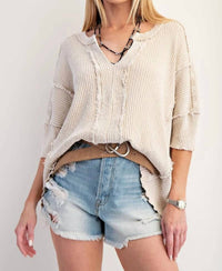 Easel - Textured Rib Knit Mineral Washed Top