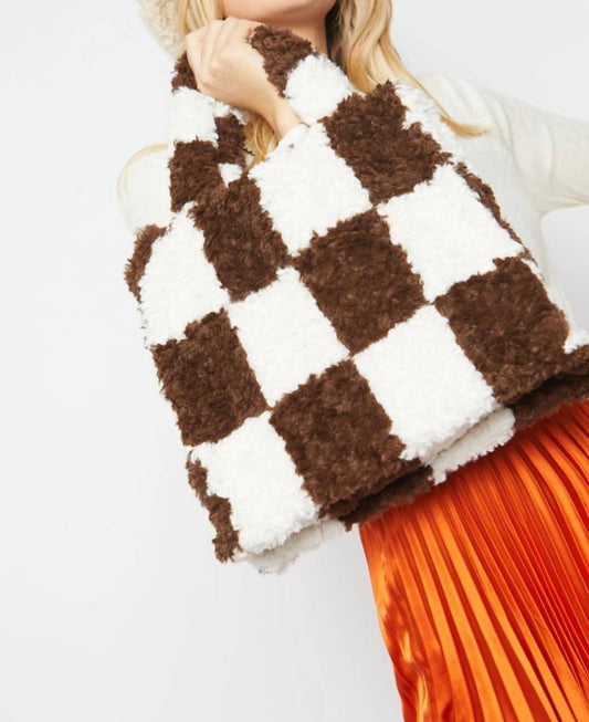 Jayley - Shearling Checkered Tote Bag