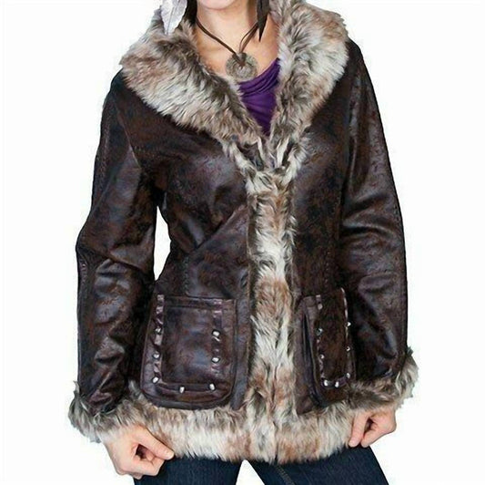 Faux Fur Leather Distressed Jacket