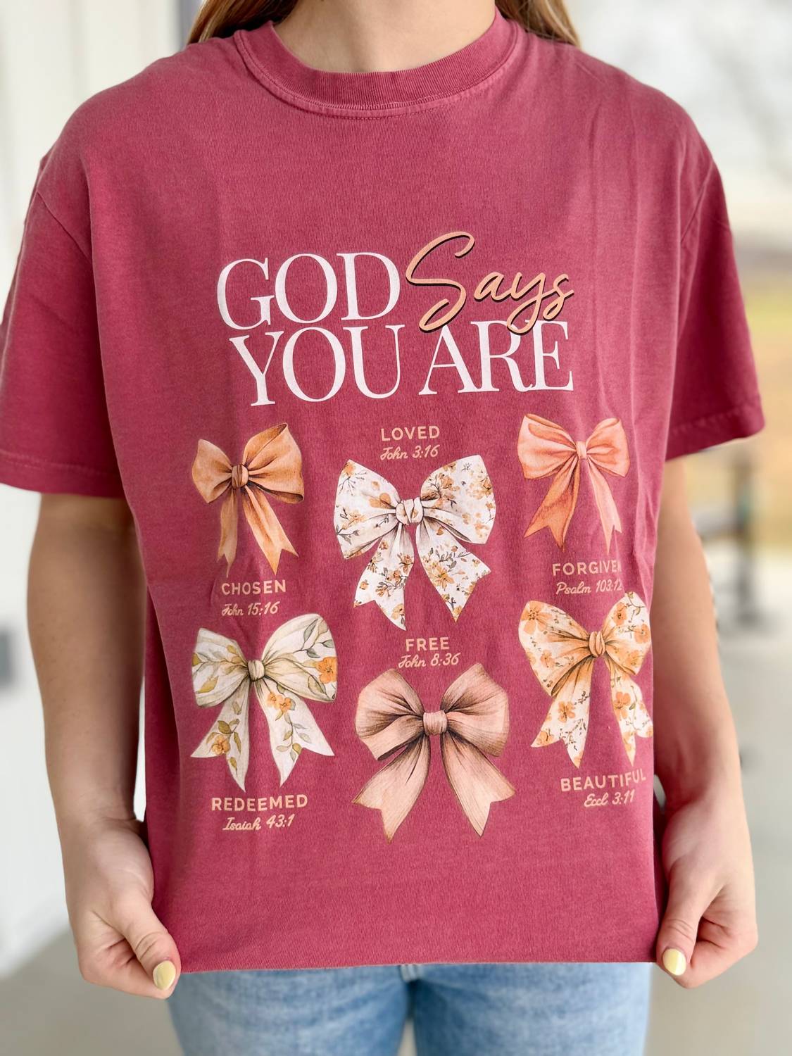 Birdie God Says You Are Graphic Tee in burgundy - women's t-shirt