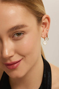 Eklexic - Mini Huggie Hoops With Mop & Cubic Zirconia Drop Earrings