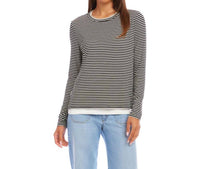 Karen Kane - Long Sleeve Stripe Double Layer Side-Slit Top