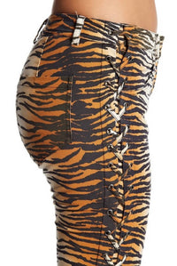 A.L.C. - Animal Print Lace Up Detail Skinny Pants