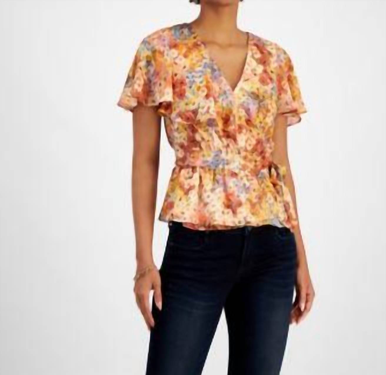Guess Women's Ferra Wrap Top in rileys daisies print - women's blouse