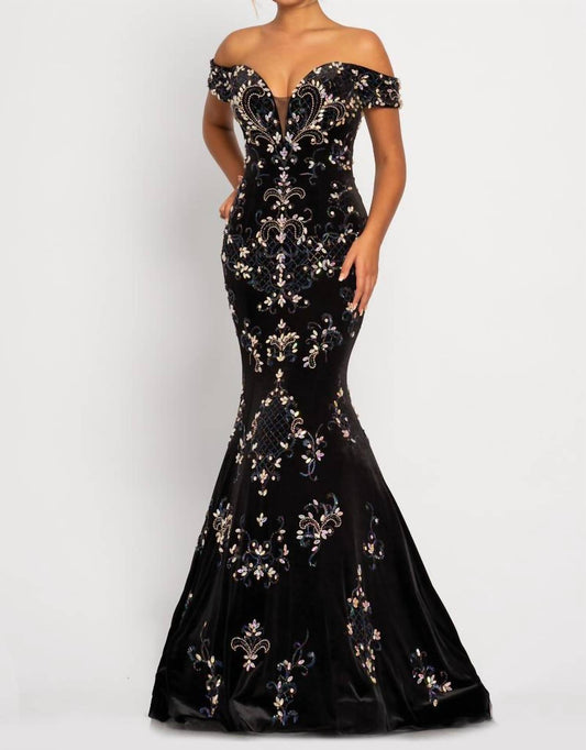 Johnathan Kayne - Mesh Stretch Velvet Gown