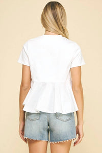 Pinch - Contrast Shirring Peplum Top
