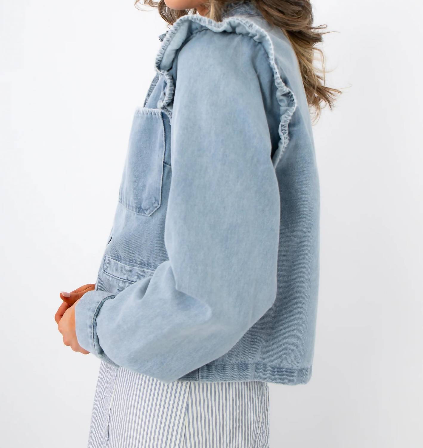 Fate - Ruffle-trim Denim Jacket