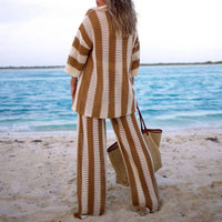 Little Trendy - Cover Up Button Up Tops With Pants Crochet Set