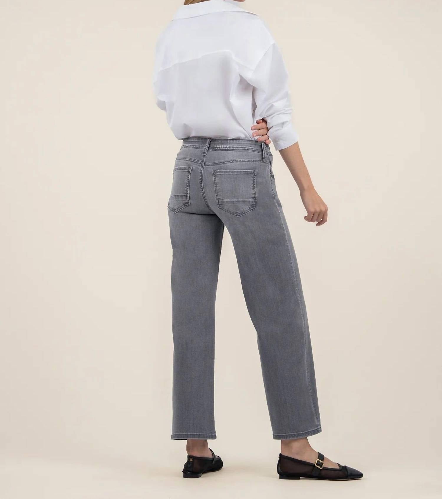KUT FROM THE KLOTH Charlotte Mid Rise Wide Leg Jeans in grey - women's jeans - detail view
