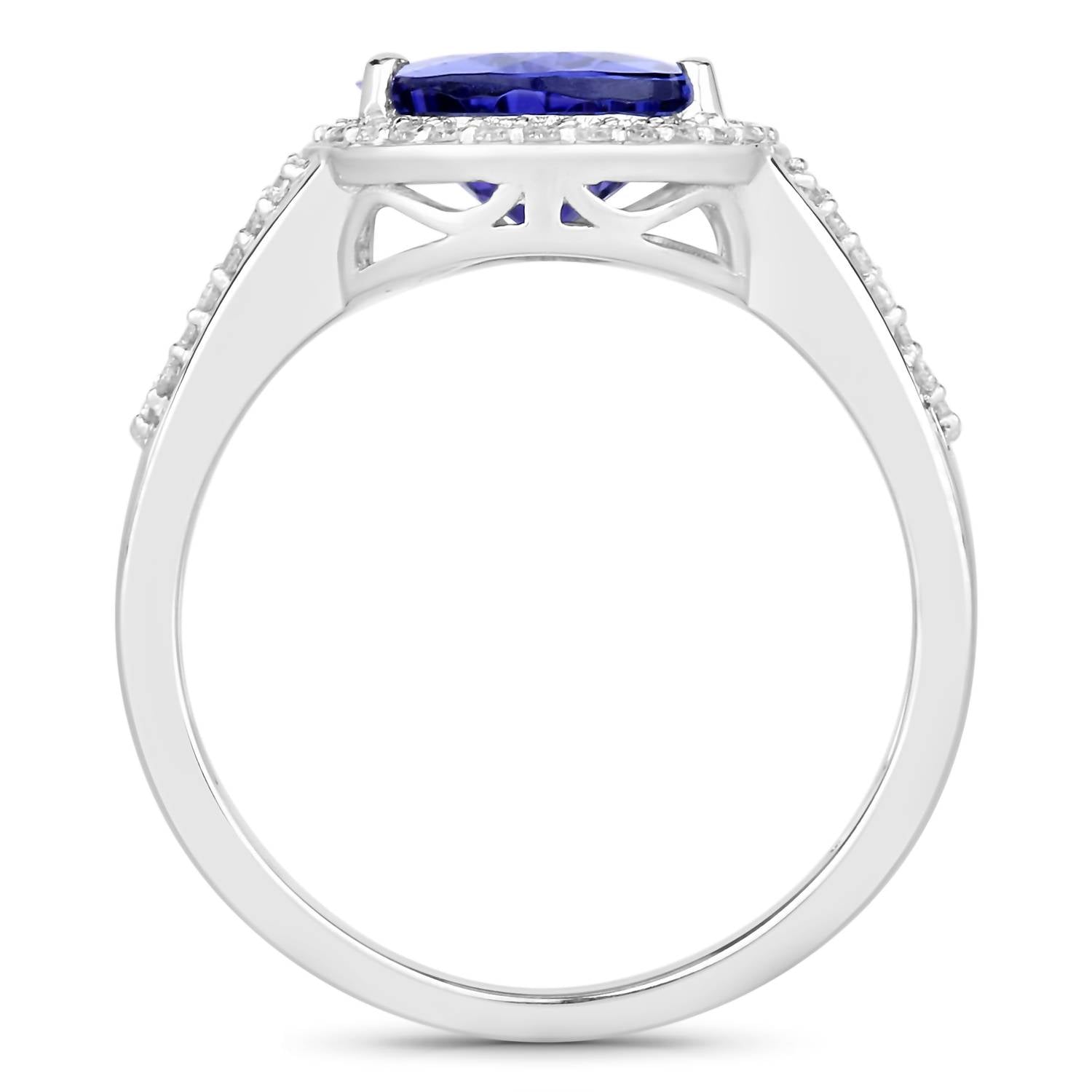 Diana M Jewels Women's Pear Natural Tanzanite Fashion Ring (2.90 Ct) - Signature in 14k white gold - women's jewelry - detail view