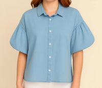 Pine Apparel - Tencel Puff Sleeve Button Front Top