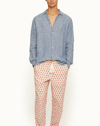 Orlebar Brown Justin Long Sleeve Button Up Shirt in light bergamo blue - men's shirt