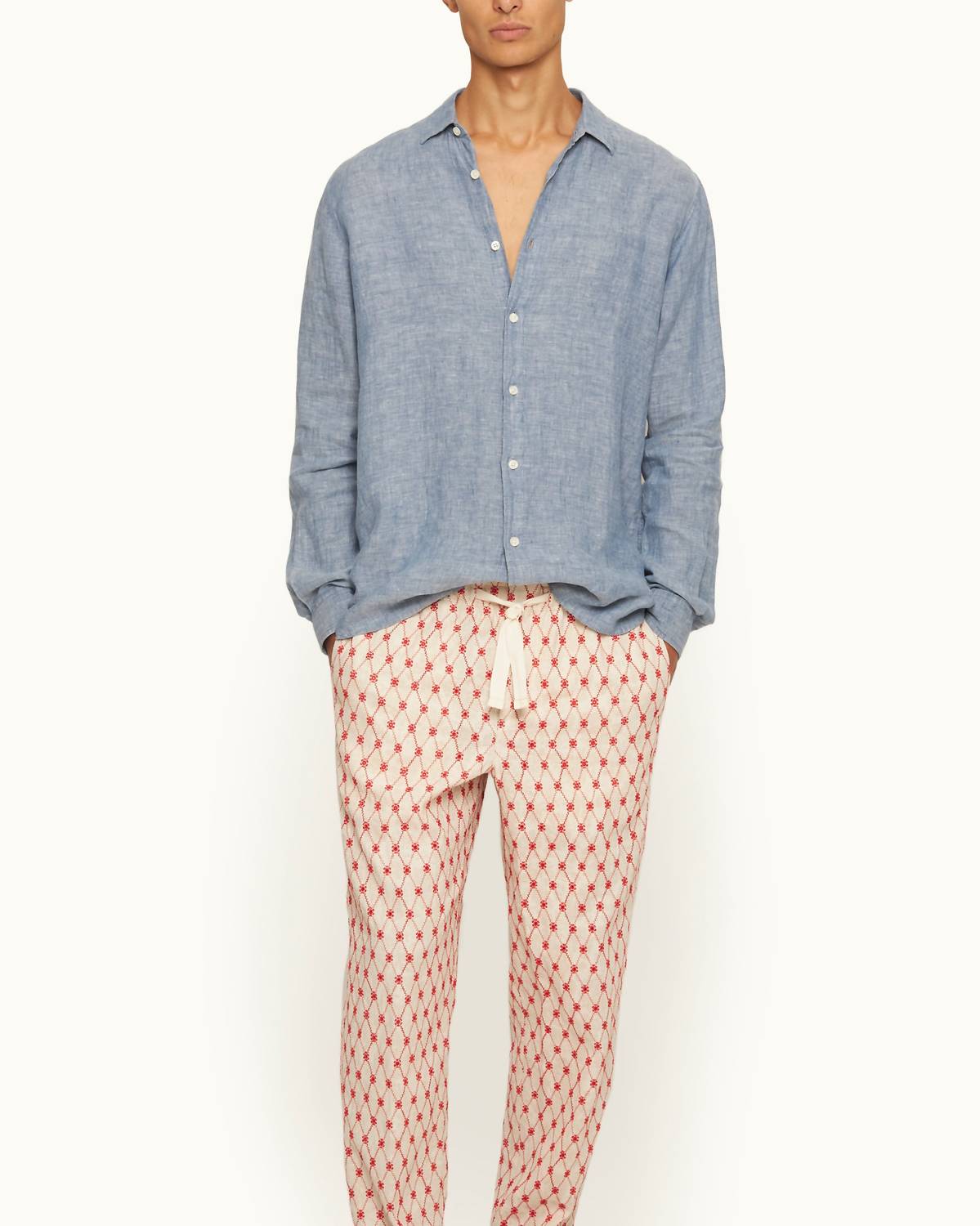 Orlebar Brown Justin Long Sleeve Button Up Shirt in light bergamo blue - men's shirt