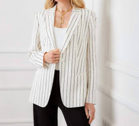 Karen Kane Linen Blend Stripe Blazer in cream and black - women's jacket - view 5