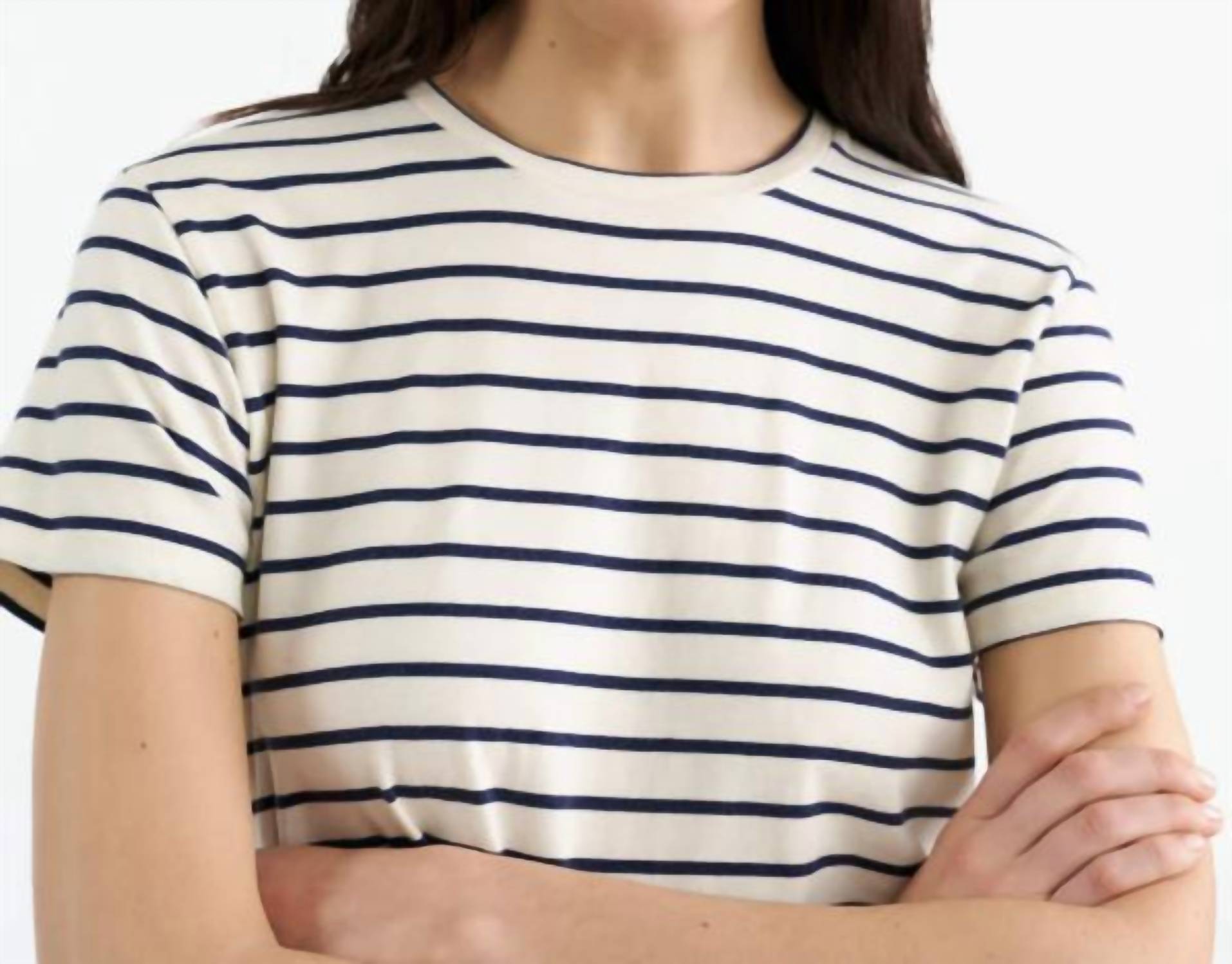 NILI LOTAN Lana Crewneck Tee in natural navy - women's t-shirt - detail view