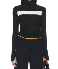 SPLITS59 Lennon Rib Turtleneck Top in black - women's long sleeve top