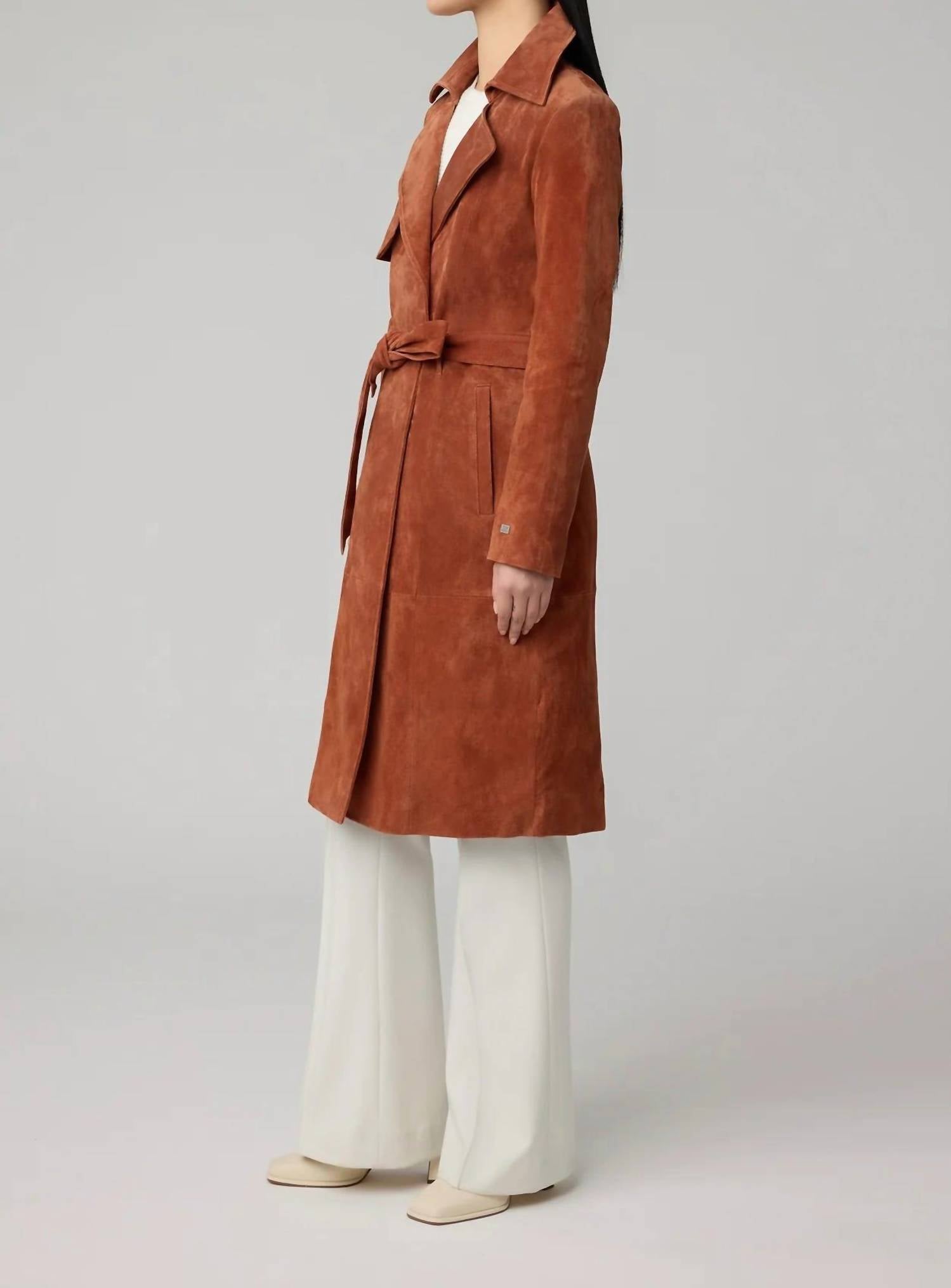 SOIA&KYO Alexis-n Slim-fit Suede Trench Coat in copper - women's jacket - alternate view