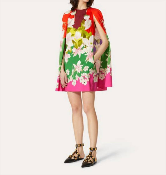Valentino - Printed Stretch Twill Short Cape Mini Dress