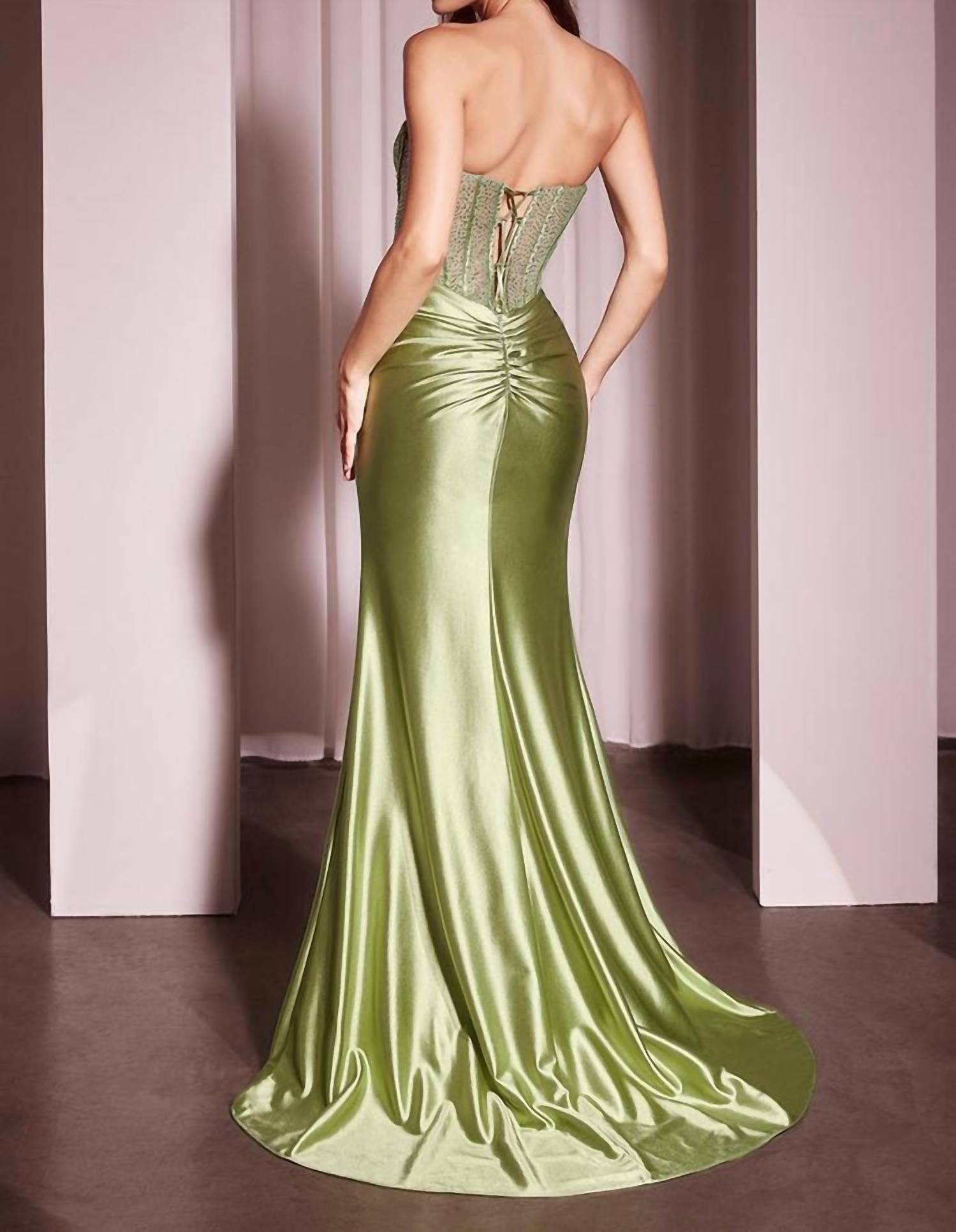 Ladivine Dazzling Sweetheart Fitted Prom Dress in greenery - women's dress - detail view