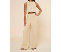 Lalavon - Sleeveless Tweed Cropped Top & Wide Leg Pants Set