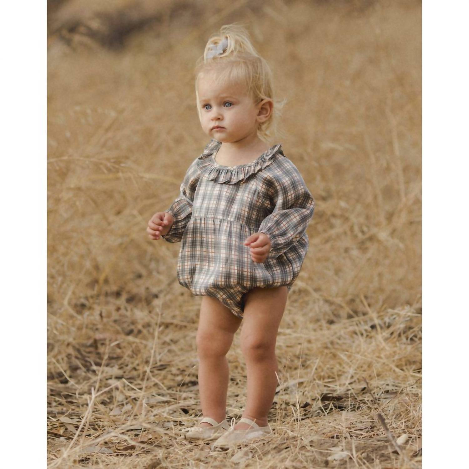 NORALEE Girl's Adeline Romper in holiday plaid - kids' dress - alternate view