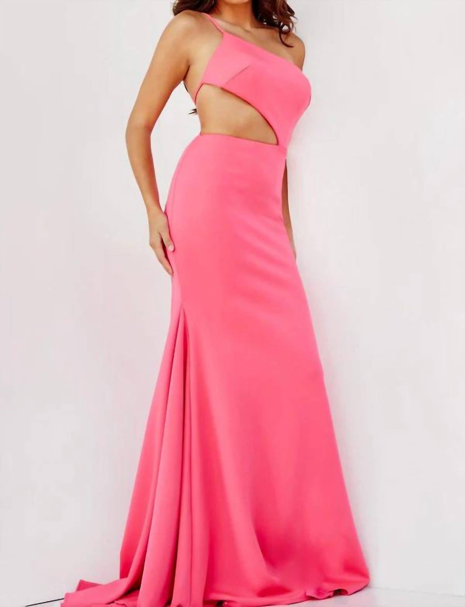 JOVANI One Shoulder Cut Out Mermaid Prom Dress in cerise - women's dress