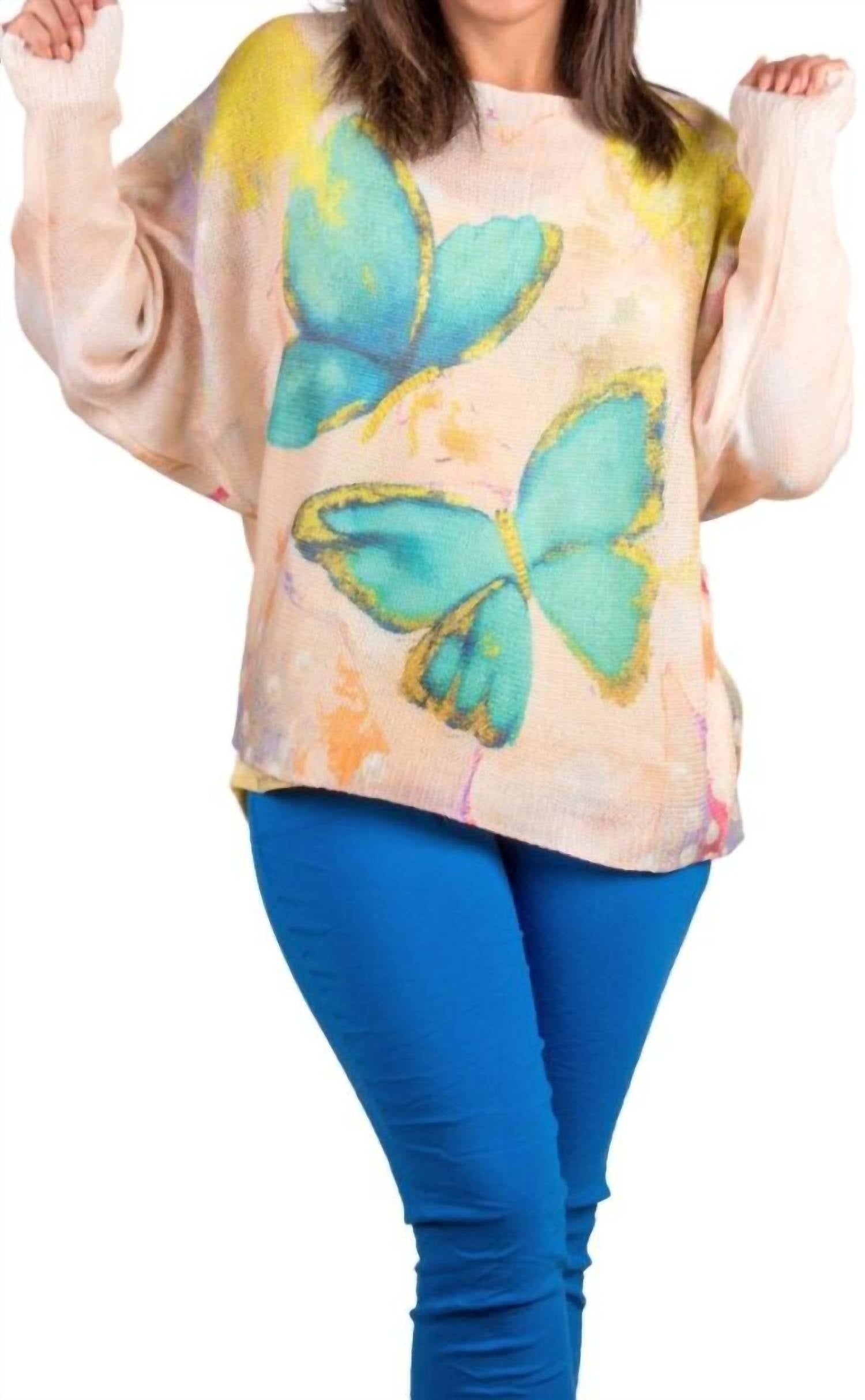 GIGI MODA Daria Batwing Sweater with Butterfly Print in beige - women's top