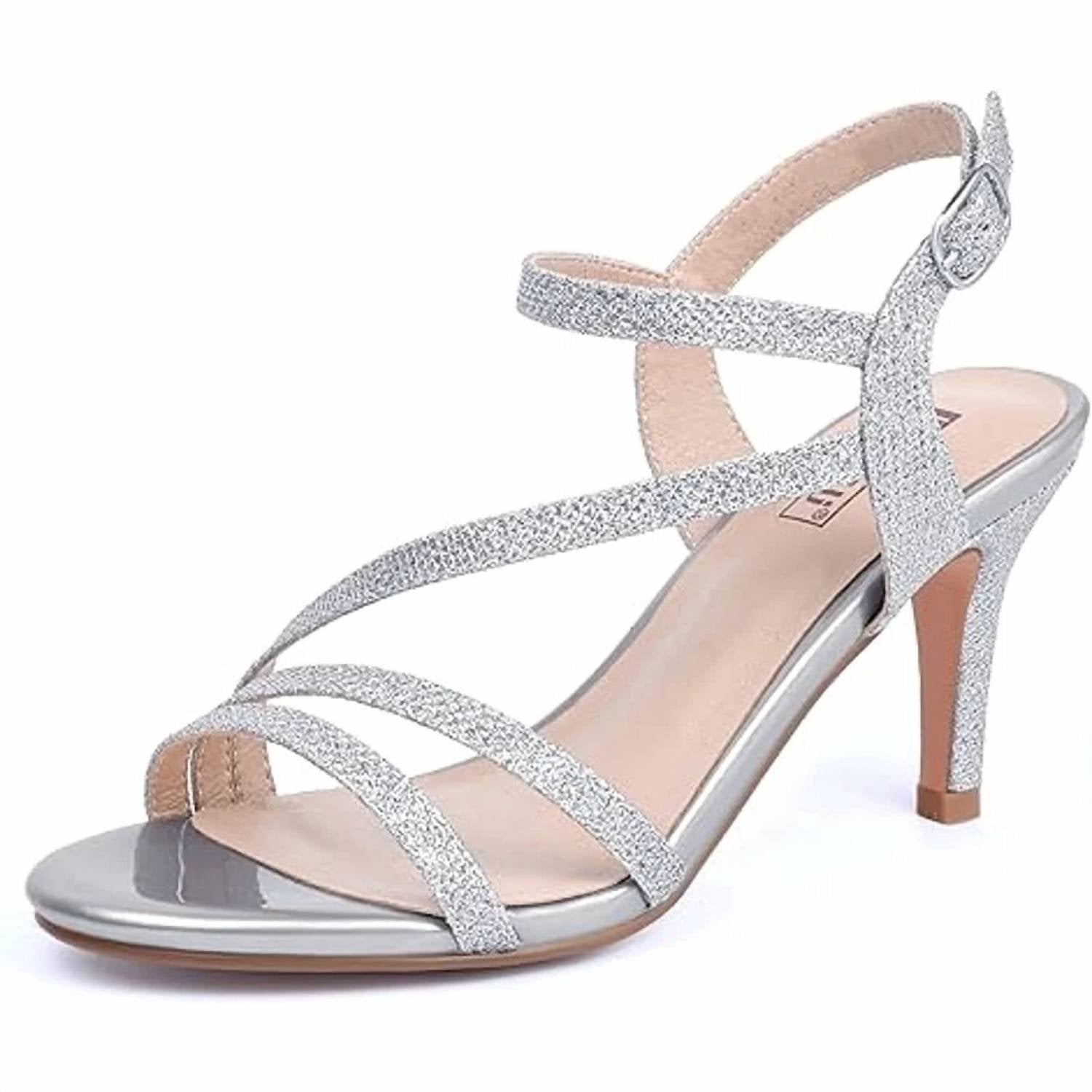 Idifu - Women's Glitter Open Toe Ankle Strap Sandals
