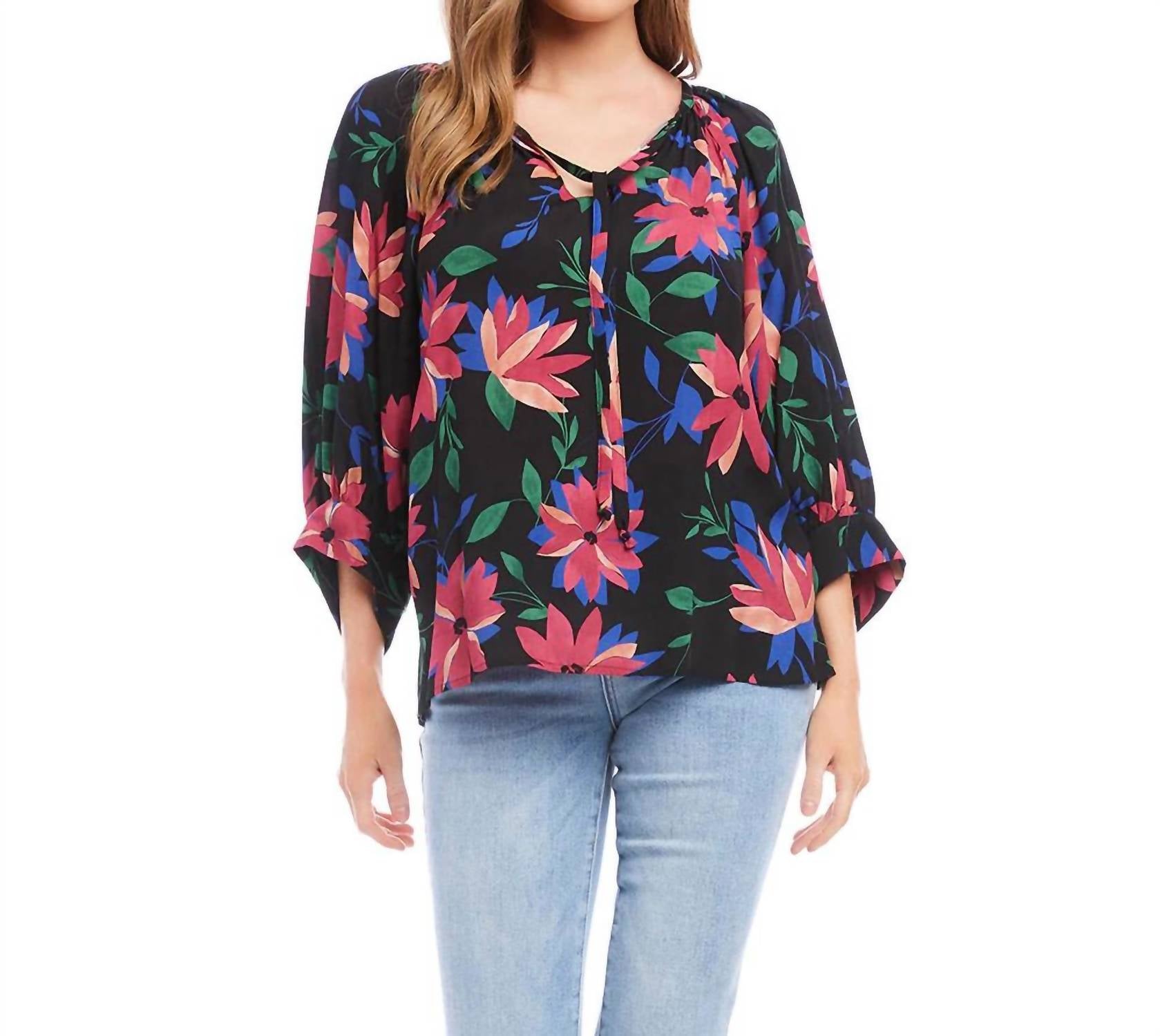 Karen Kane - Faye Floral Print Blouson Sleeve Top