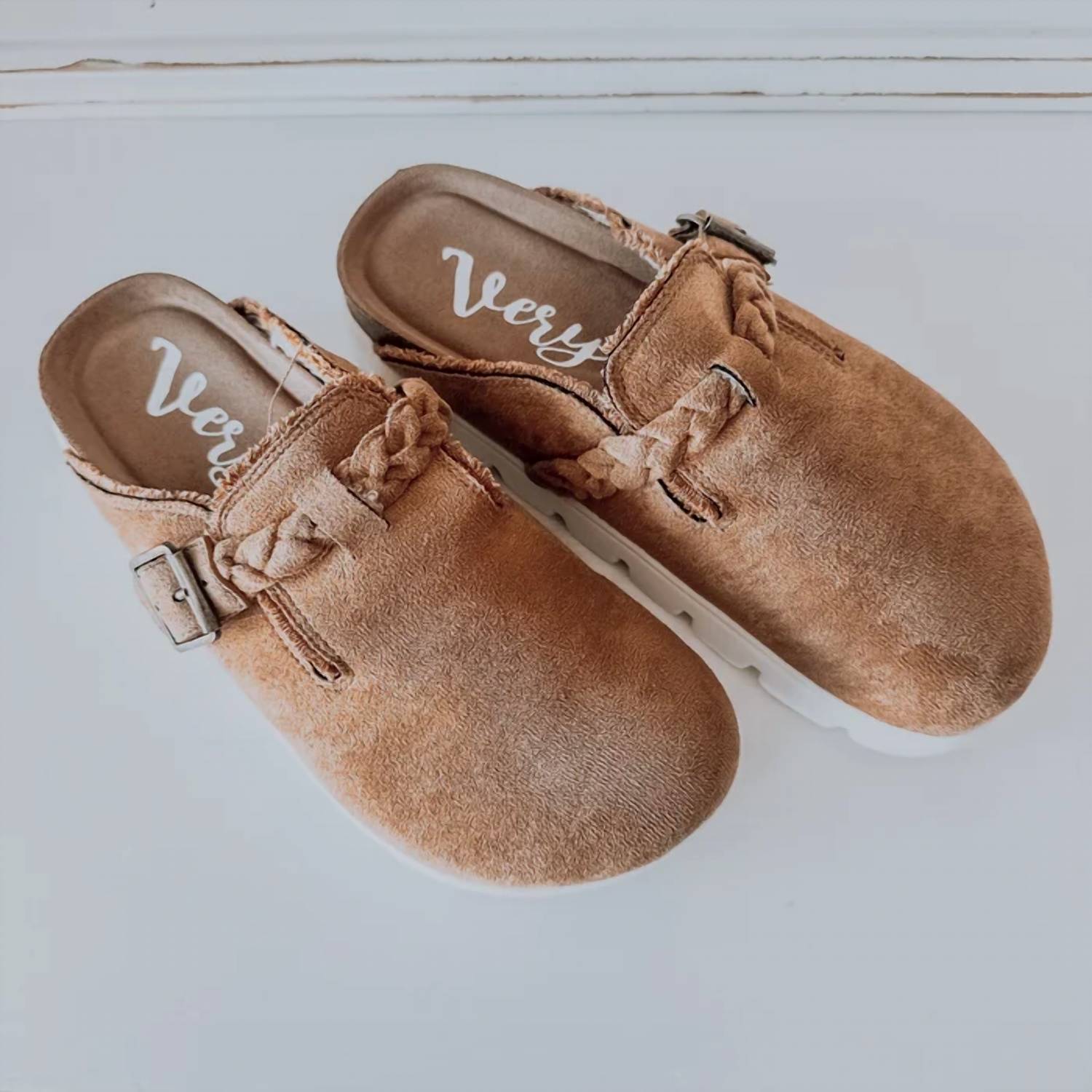 Very G - Women's Braided Buckle Faux Suede Clogs
