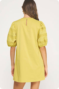Strut & Bolt - Reverse Pintuck Puff Sleeve Mini Dress
