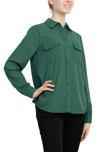 Magaschoni - Collar Neck Long Sleeves Front Button Detail Top