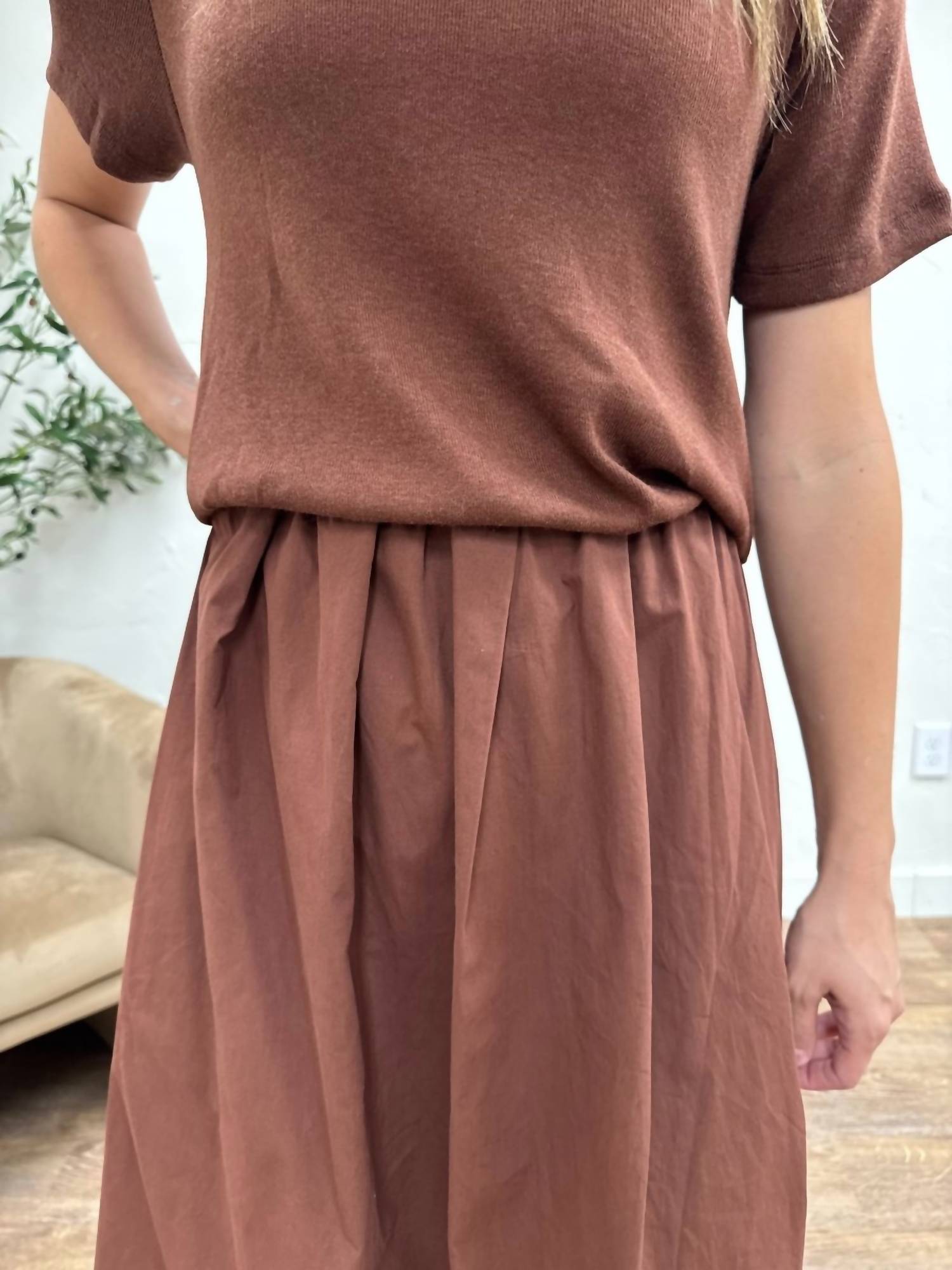 WISHLIST Mixed Media Sweater Midi Dress in burlwood wine - women's dress - view 4