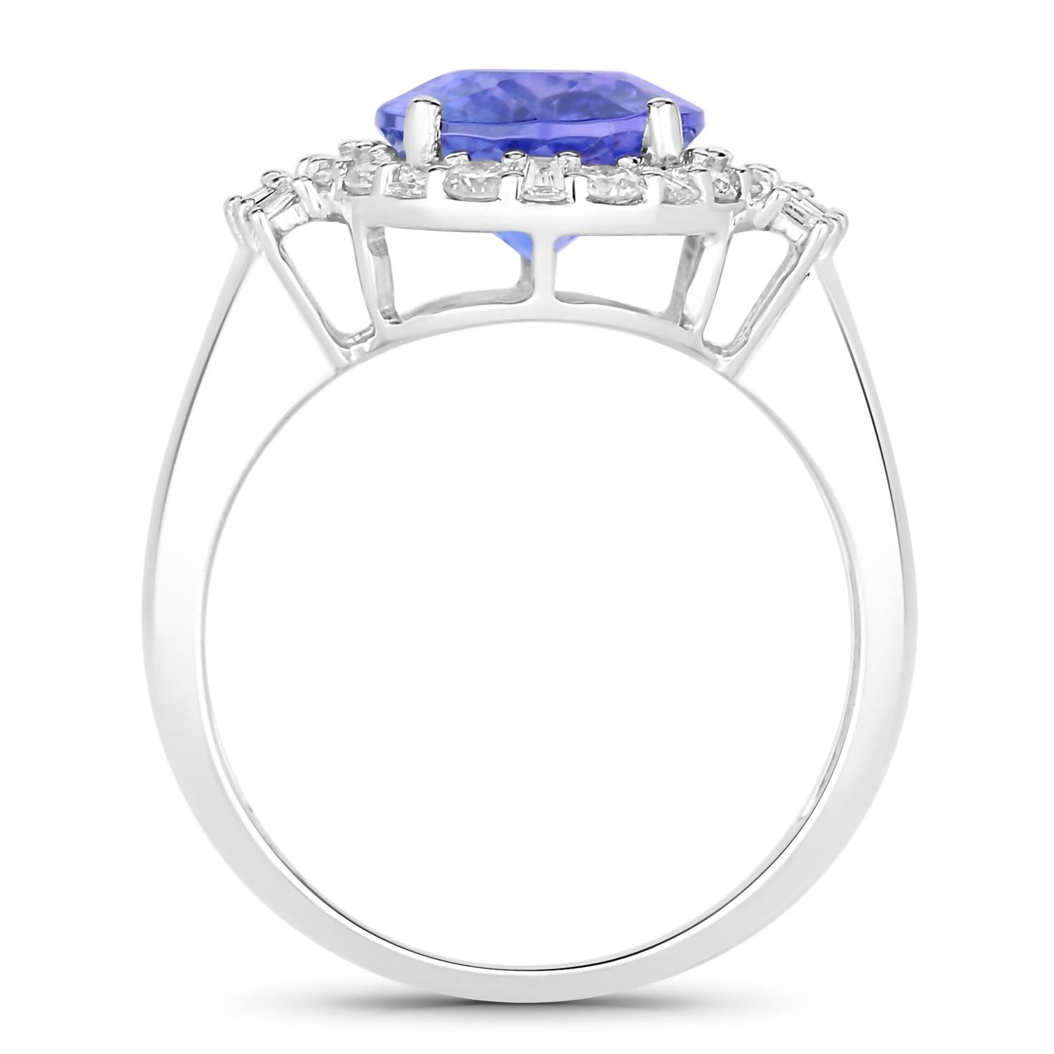 Diana M Jewels Women's Oval Natural Tanzanite Fashion Ring (4.58 Ct) - Statement in 14k white gold - women's jewelry - detail view
