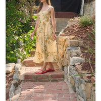 Moon River - Sleeveless Square Neck Floral Print Midi Dress
