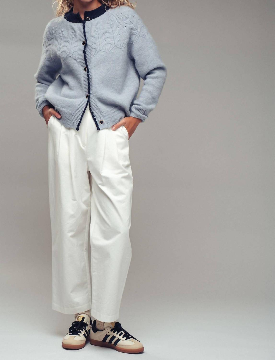 Urban Daizy Textured Yoke Detail Cardigan in light blue - women's cardigan - view 4