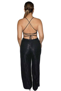 Privy - Glam Sequins Drawstring Lace Back Jumpsuit