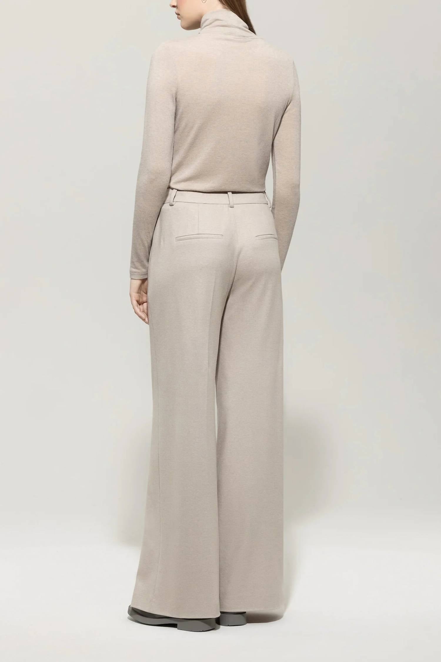 LUISA CERANO Flannel Wide-leg Pants in oyster - women's pants - detail view